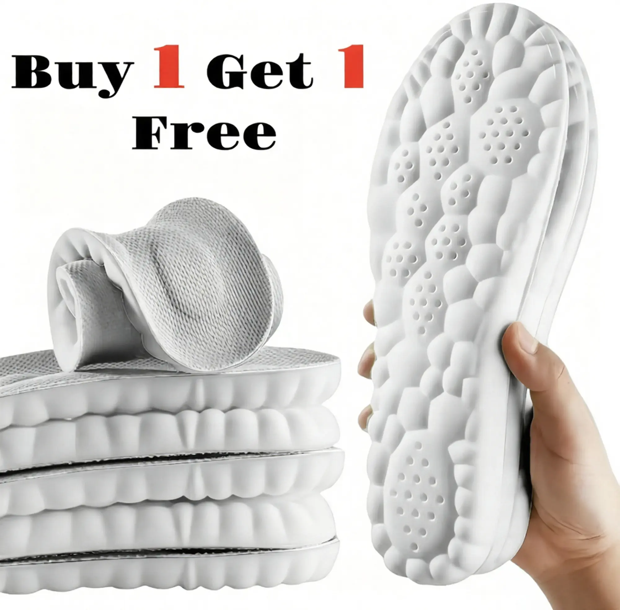 4D Cloud Max Cushion Extra Large Insoles, Anti-Fatigue Shock Resistant Arch Support, Relieve Heel & Arch Pain Men Women Universal Fit Buy 1 Get 1 Free Daily Wear Gear, Foot Care tiktokshopspringglowup,summervibes