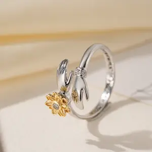 Sunflower Spinner Worry Ring with Free Gift Box Hand Hug Fidget Ring You Are My Sunshine Inspirational Jewelry Gift for Women Girlfriend Daughter