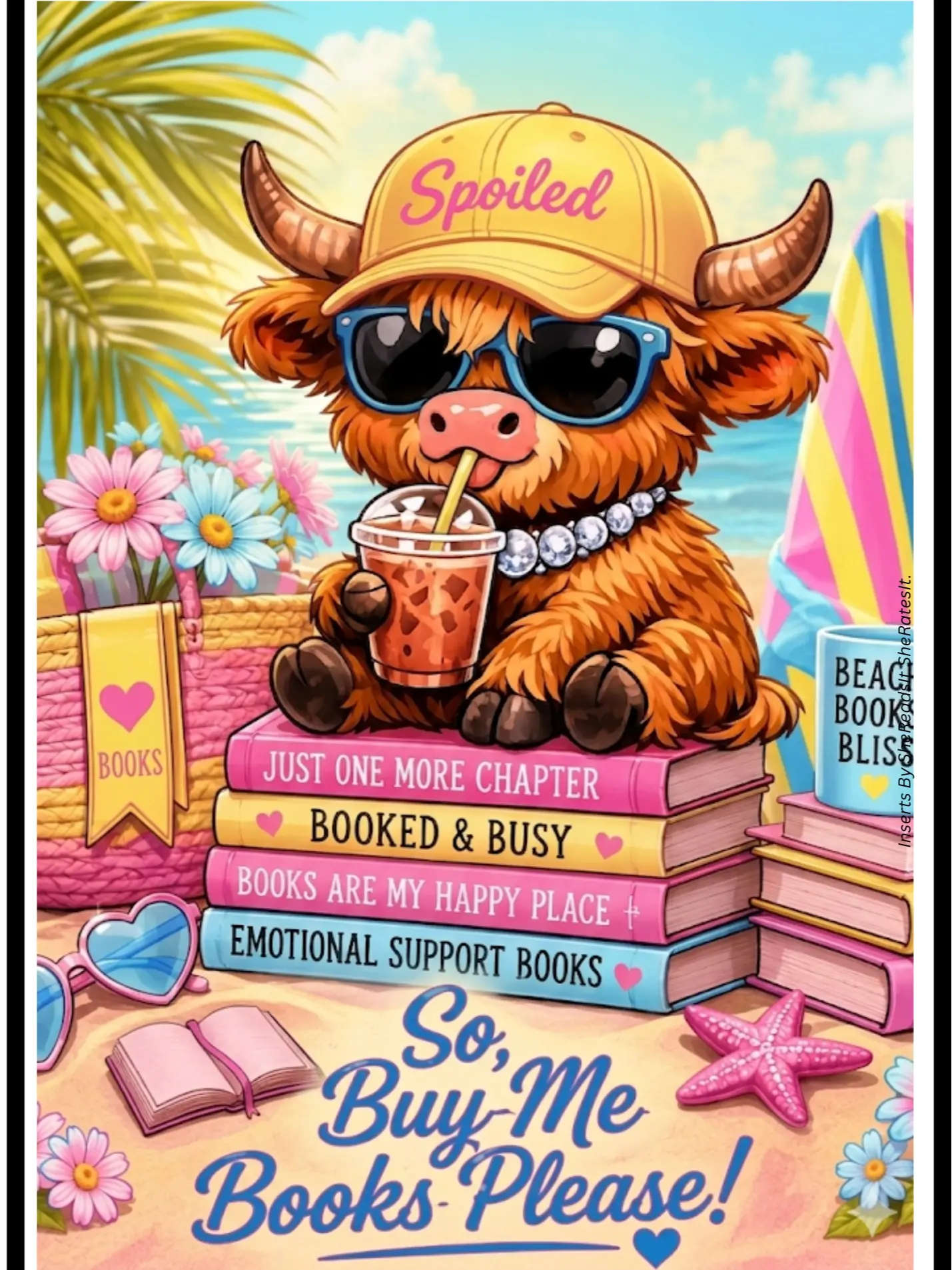 Highland Cow - Spoiled So, Buy Me Books Please Beach Vibes Kindle Insert