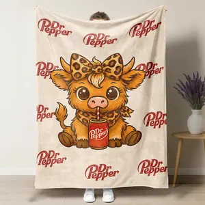 Cartoon Cute Highland Cow Pattern Blanket Dr Pepper Soft Warm Throw Blanket Warm Nap Blanket for Home Office Travel Camping Gifts cozy lightweight