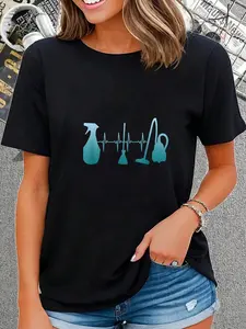 100% Cotton Housekeeper Heartbeat Housekeeping Cleaning Cleaner Graphic T-Shirt Short Sleeve T-Shirt Women's Men's Graphic Tee Causal Tops
