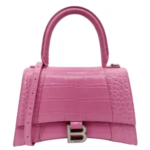Pre-owned Balenciaga Embossed Leather Shoulder Bags Hourglass Top Handle Shoulder Bag Pink