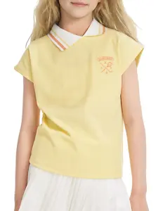 Girls V-Neck Polo Shirt Preppy Summer Collared Top Tennis Golf Pickleball Shirt for Girls 5-15Y