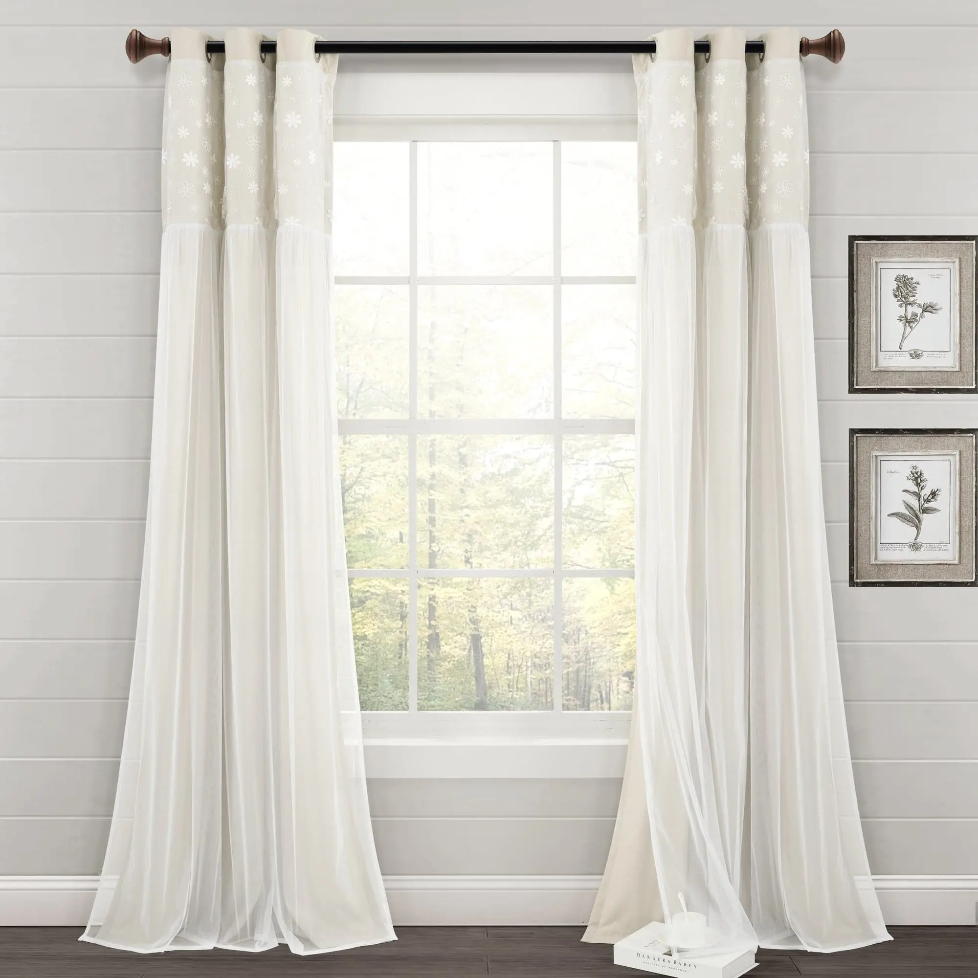 Lush Decor Dylin Chic Decor Home Decorative Curtain (Single Panel) - 40"W x 84"L Sheer Fabric Polyester Window Treatment, Nickel Grommets, Hand Wash Only, for Feminine Look Curtains, Shabby Chic
