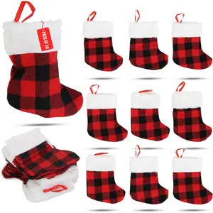 24-Pack Mini 6-Inch Christmas Stockings Red Buffalo Plaid Decoration Ornament