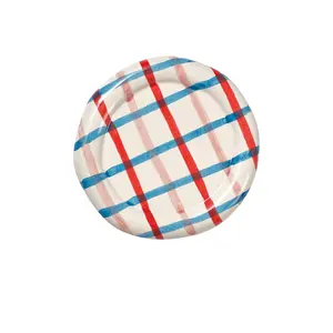 Damson Madder Hand Painted Chubby Saucer in Check