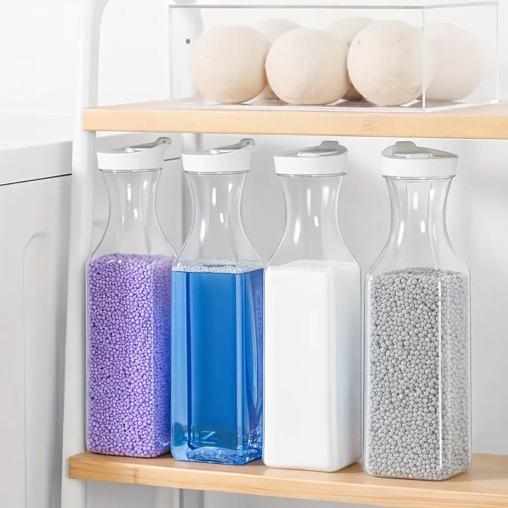 Large Capacity Plastic Laundry Detergent Dispenser Bottle, Plastic Bottles, Space-Saving Liquid Container, Easy Clean, Suitable for Bathroom, Kitchen, Laundry Room, Kitchen Storage Set