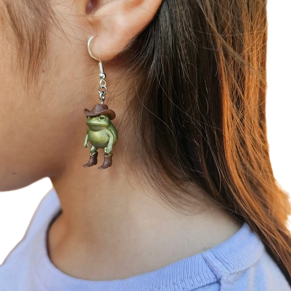 Cowboy Frog Earrings  Handmade Tiny Western Frog Jewelry | Cute Gift for Frog Lovers