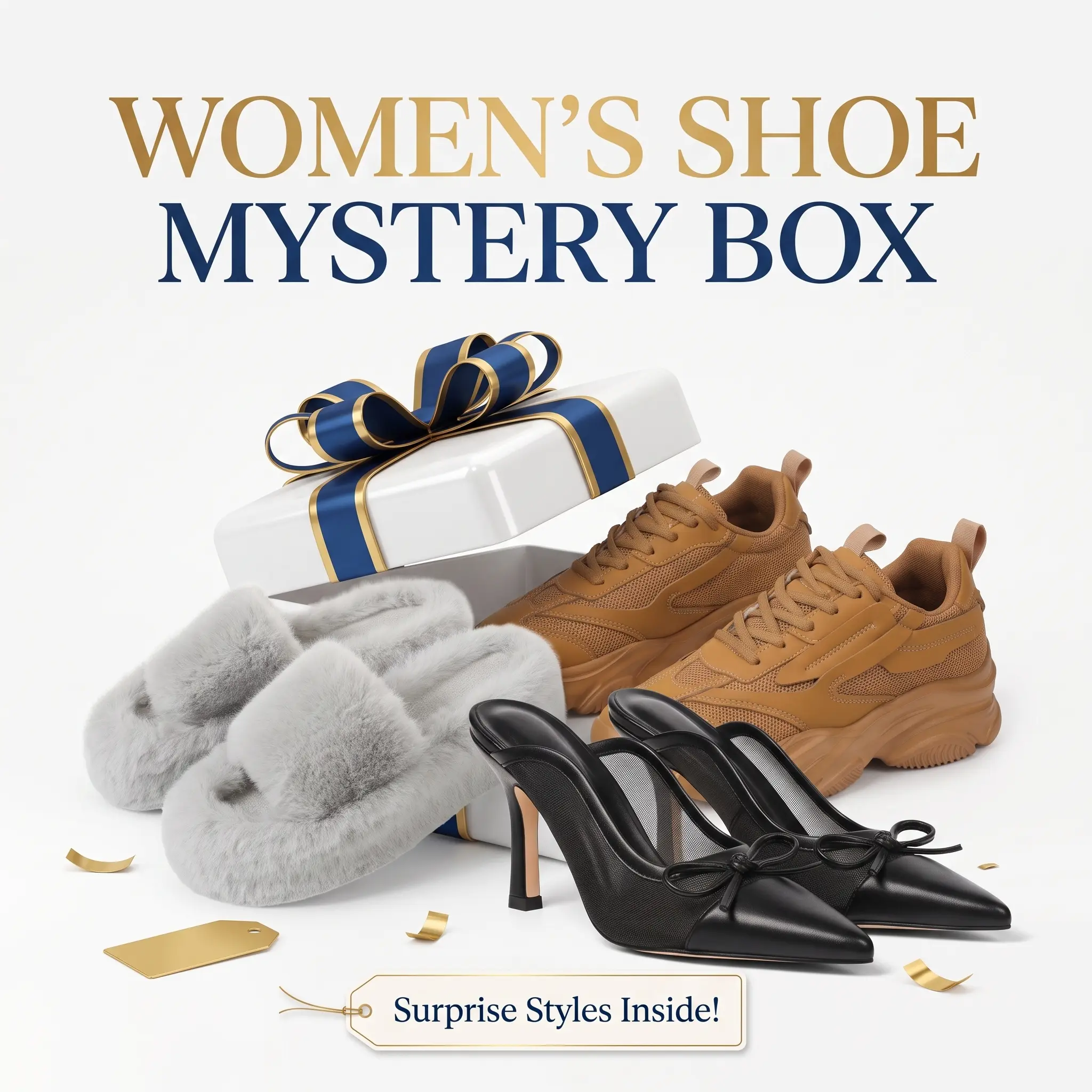 Womens Shoe Mystery Box 1-2 Pairs Trendy Sandals Sneakers Heels Flats Fashion Shoe Collection