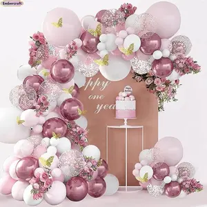 Pink Metallic Balloon Arch Kit - DIY Garland Set with Chain & Accessories, Photo-Worthy Decor for Wedding & Engagement Party, Romantic Holiday Backdrop