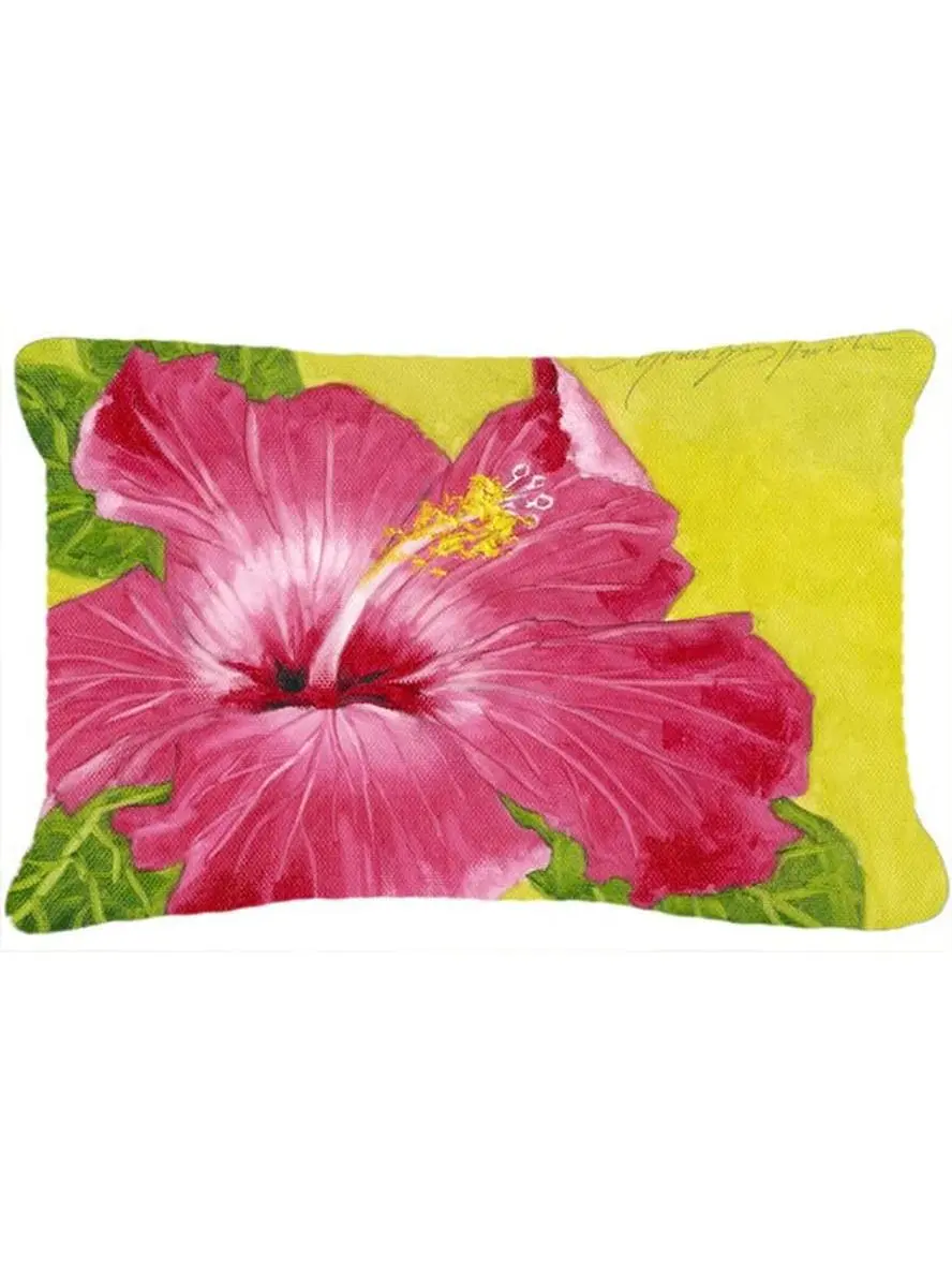 Malenda Trick Hot Pink Hibiscus Print Decorative Pillow - 16x3x12 in, Floral Motif, Fade Resistant, Machine Washable, Home Garden Glamour Art Textile Accent