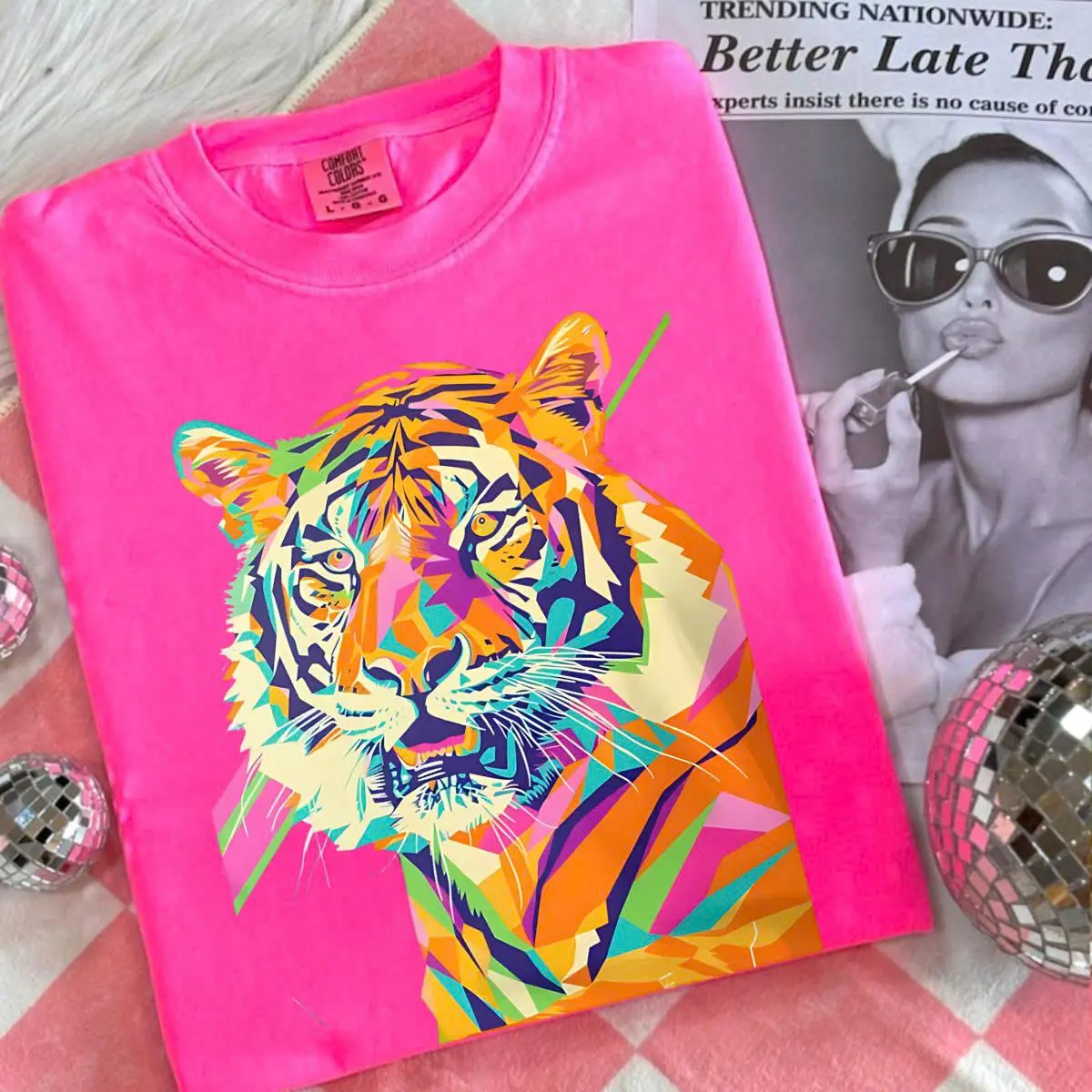 Comfort Colors Wild Tiger Graphic Tee, Neon Pop Art Jungle Cat Shirt, Bold Abstract Vintage Style, Multicolor Aesthetic Oversized Trendy T-Shirt