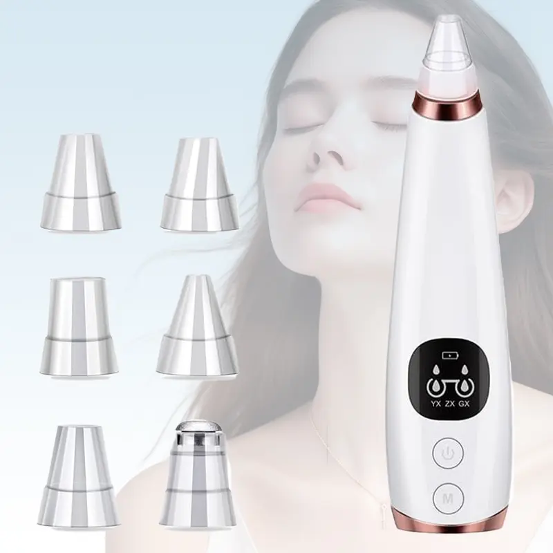 Blackhead Remover Vacuum, Pore Cleaner. A variety of interchangeable suction tips are suitable for different facial areas. USB is rechargeable. Very suitable for daily family facial pore cleaning. White