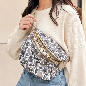 Western Camo Casual Bum Bag Crossbody Bag with Gold Strap Zipper Closure Everyday Outdoor Travel Belt Bag