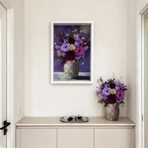 Purple Preserved Rose Flower Frame No-Water No-Wilt Long-Lasting Home Decor 3D Shadow Box for Bedroom Living Room Desk Ideal Gift Valentine's Day Birthdays