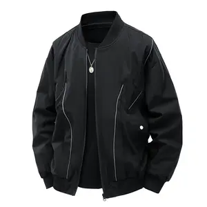 Men's Fashion Baseball Jacket Casual Pilot Coat Versatile New Arrival Autumn Clothes Top Black Zipper Design