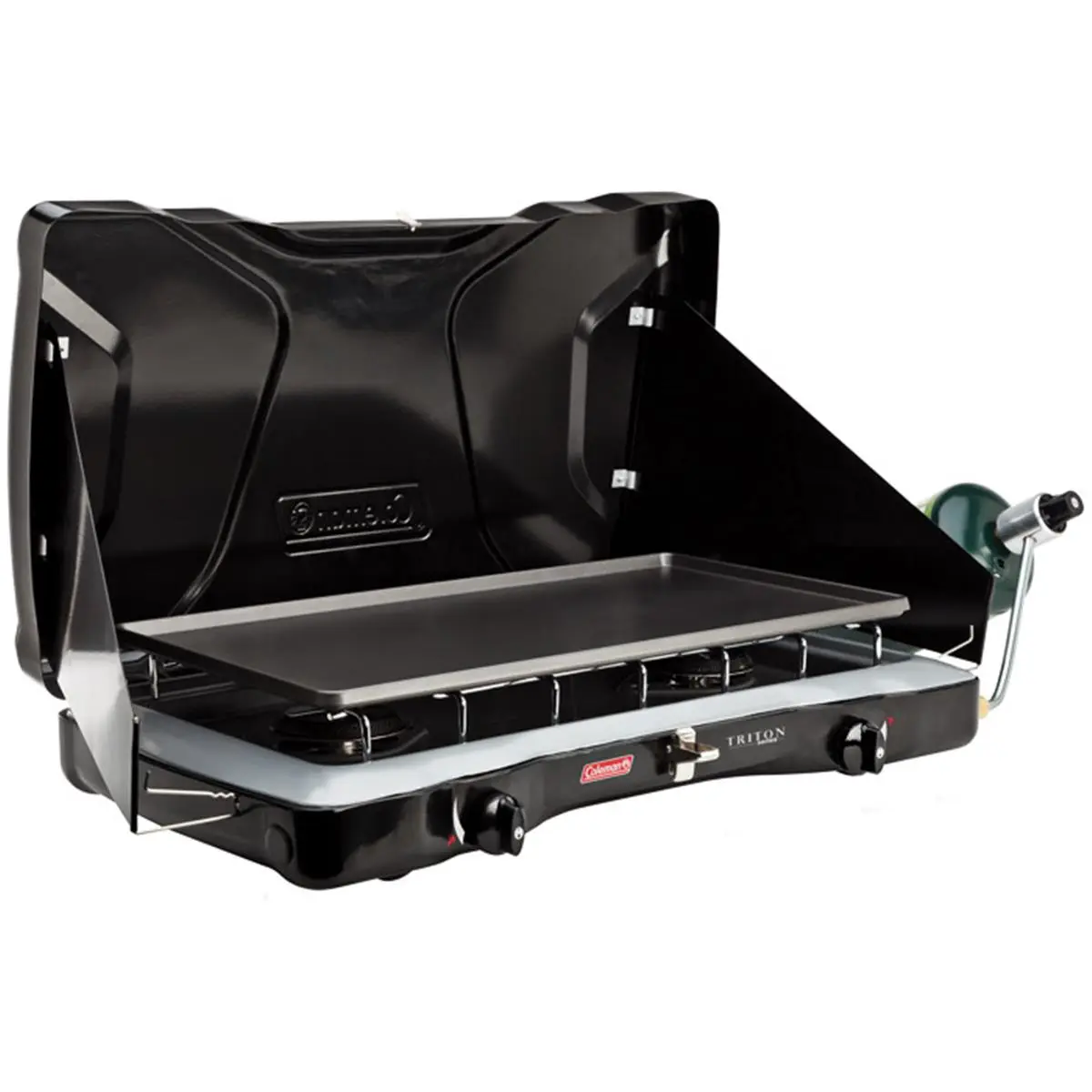 Coleman Full-Size Portable 2-Burner PerfectFlow Stove (Model 2000012033) - 22,000 BTU, PerfectFlow Regulator, 18 x 11 x 8 in Full Size Cooking Space, Wind Shield, Built-In Handle, 10.95 lbs Camping Camp Kitchen Gear for Outdoor Camping & Hiking, 22,000 Bt