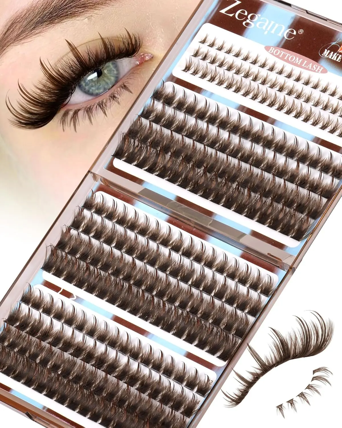 Brown Lash Clusters With Spikes Bottom Eyelash Clusters Wispy Cluster Eyelash Extensions Brown Manga Lash Clusters Fluff Individual Lashes 12-18MM 264Pcs by Zegaine