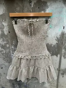 Le Lis - Brown Gingham Lace Trim Sleeveless Dress