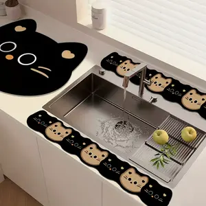 A set of 3 pieces includes a Water Splash Guard for kitchen faucets, an absorbent silica mud draining mat for kitchen countertops, and an easy-to-clean Splash Proof cup mat with a basin strip, Splash Pads