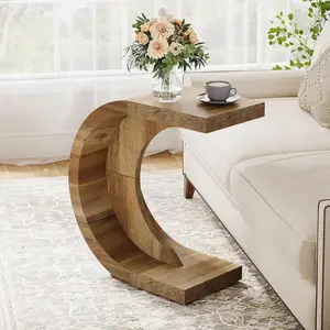 Tribesigns Rustic Brown C-Shaped Side Table for Small Spaces, Perfect for Couch and Sofa in Living Room and Bedroom