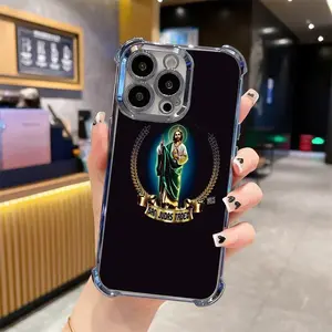 Creative Jesus Pattern four corner Phone Cases For iphone 16 15 14 13 12 11 PRO PLUS MAX Electroplating luxury transparent four corner anti drop and Full Protection Accessory Shell Cover 196-07