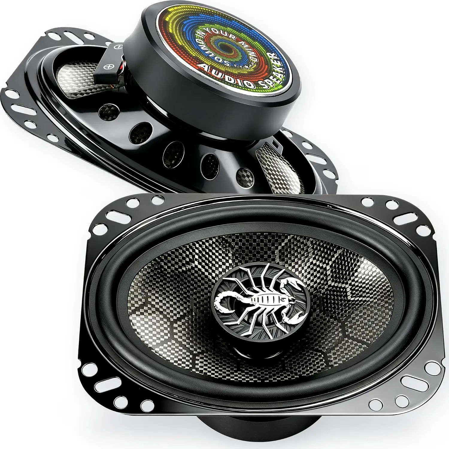 TANVSO CarbonForce 4x6 Speakers, 800W Peak 4 Ohm 4x6 Car Speakers, 4 x 6 2-Way Coaxial Speakers with Honeycomb-Weave Carbon Fiber Cone, N48 Tweeter for Dash & Rear Panel, 2 Pack