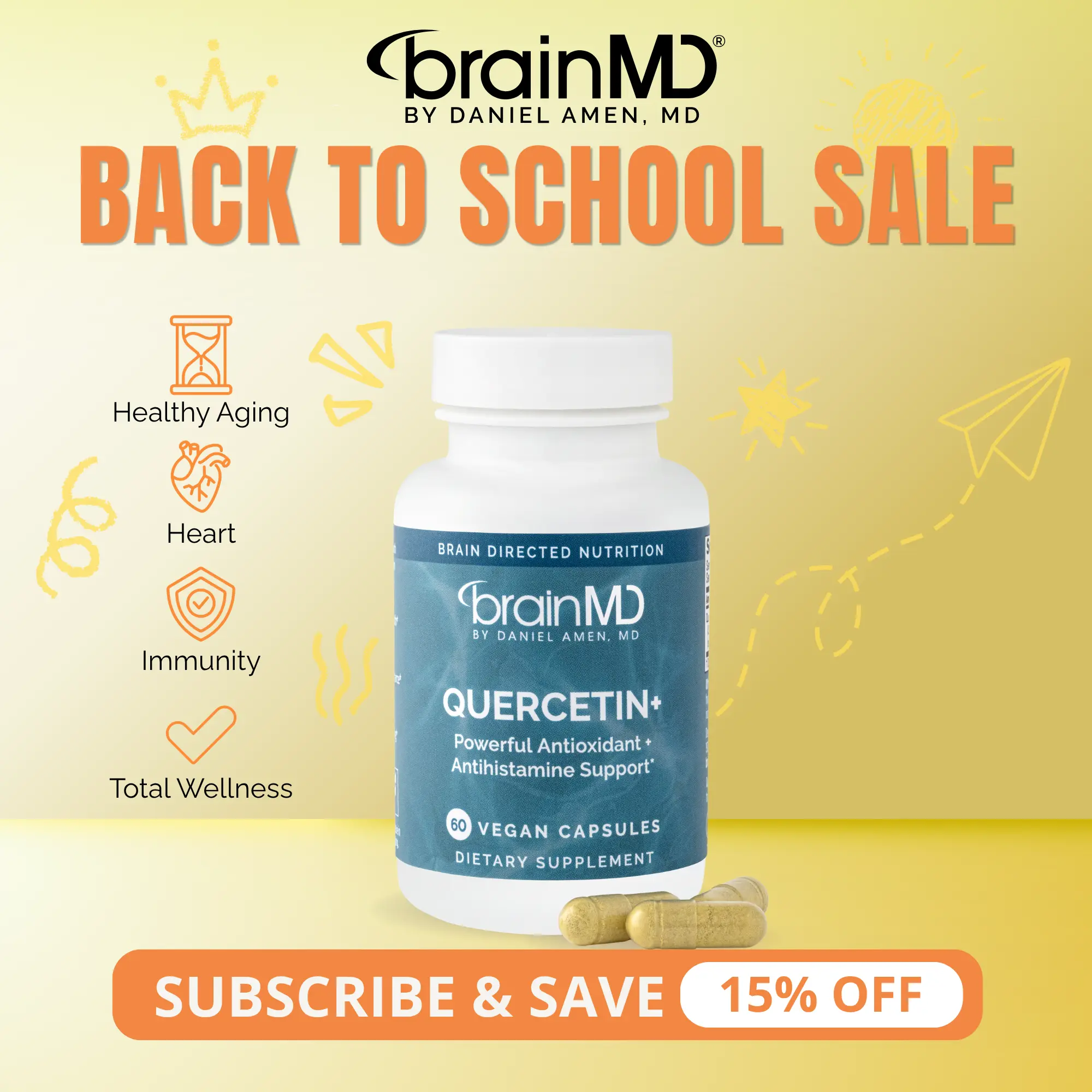 Quercetin+ | BrainMD | 60 Capsules | Immune & Antioxidant Support | Heart Health & Healthy Aging | Quercefit Quercetin Phytosome