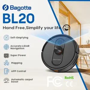 Bagotte BL20 Robot Vacuum Cleaner with Self-Emptying Feature Accurate LIDAR Navigation Super Power Mapping APP Control Automatic Carpet Boost
