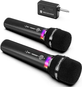 Microphone, Rechargeable  Microphones with One-to-One Chip Connection and LED Lights, 40H Duration, 200FT Range Receiving, Less Latency Karaoke Microphone for Singing, Speech, Party