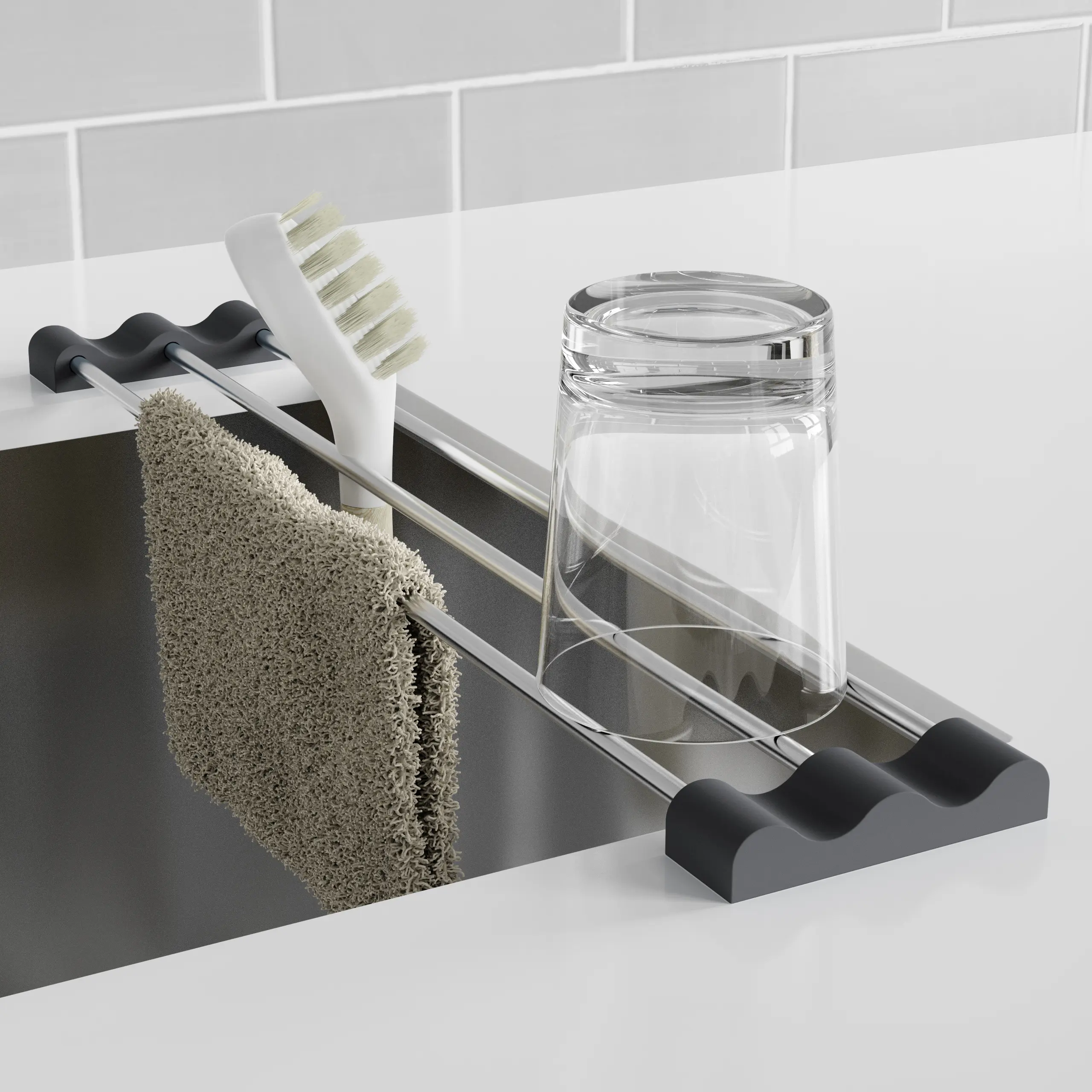 Tomorotec Adjustable Over-The-Sink Kitchen Rack Shelf - Durable Sturdy Steel+Silicon Organizer, Expandable Metal Storage Holder for Dishcloths, Sponges, Brushes (Adjustable Metal Racks, Sink Organizer)