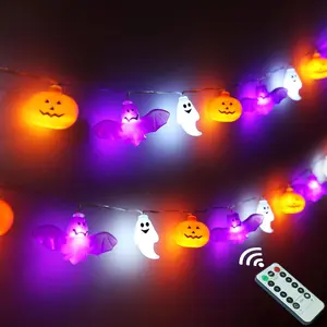 Halloween Lights 16.4FT 30 LED Pumpkin Bat Ghost Battery Operated Orange Purple String Lights 8 Modes Timer Remote Control Waterproof Indoor Outdoor Decor