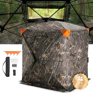Hunting Blind 270° See-Through Ground Blind For 1-2 Person Pop-Up Deer Hunting, Carrying Bag Included, Portable Durable Weather-Resistant Tent Shelter, One-Way See-Through Mesh For Turkey And Deer