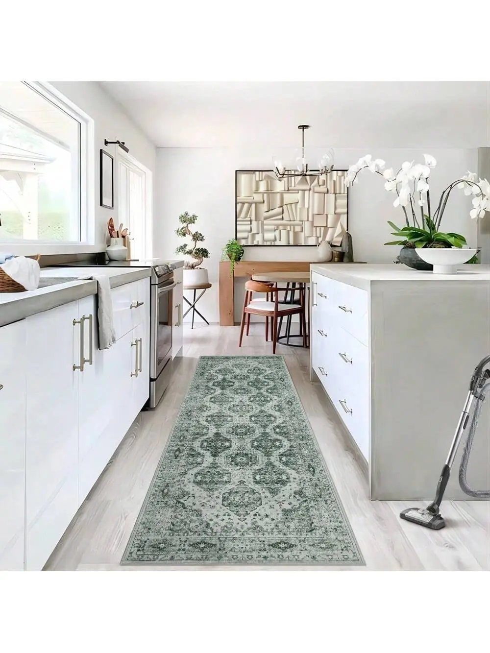 【Christmas Gift】Green-5*7 feet Vintage Rug Irregular Medallion Area Rug Ultra-Thin Non Slip Floral Print Indoor Mat For Living Room Dining Room Bedroom Farmhouse