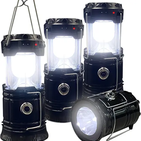4-Pack Solar Camping Lantern, Collapsible LED Solar USB Rechargeable Lantern Flashlight Emergency Hanging Lights for Camping Hurricanes Power Outages Indoor Outdoor