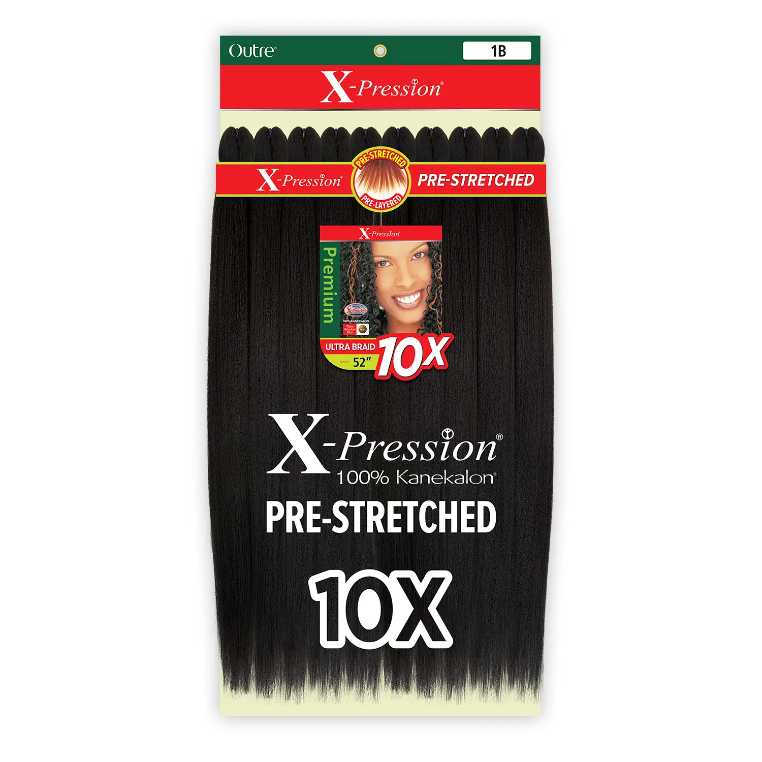 Xpression Braiding Hair, 10X Ultra Braid Pre-Stretched Kanekalon Synthetic Hair Extensions, 52 Inches, Hot Water Setting, Side Braids Synthetic Extensions & Pieces