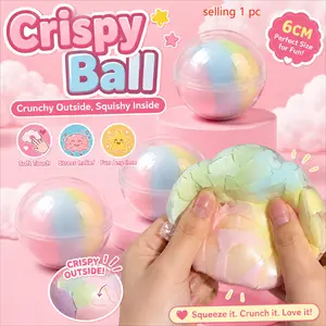 Crunchy Squeeze Toy — Macaron-Colored Rainbow Sphere — Sweet & Adorable Style — Relieves Anxiety & Soothes the Mind Stress-Relieving Squeeze Toy — Boosts Focus — For Leisure & Entertainment — Birthday Gift — Desktop Toy