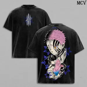 Akaza vs Koyuki Oversized Washed T-Shirt – Demon Slayer Kimetsu no Yaiba Vintage Heavy Cotton Unisex Tee Anime Manga Streetwear Retro Graphic Top Otaku Merch Gift for Fans MCV