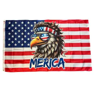 Bald Eagle MERICA 3x5 FT Flag Big Slogan Outdoor Banner for Patriotic Humor Tailgates & Seasonal Decor with Eagle Design