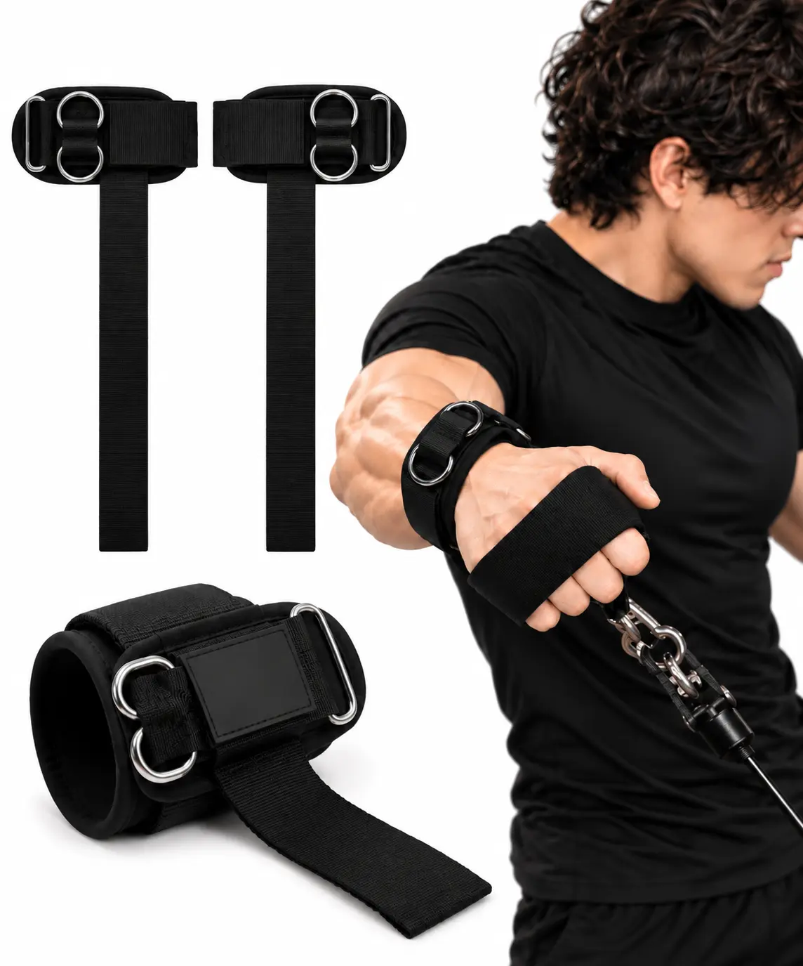 2 Pcs Durable Lifting Straps - Heavy Duty Wrist Wraps with Dual D-Ring Design, Padded Support for Comfortable Wear, Easy to Use Strength Training Equipment for Powerlifting & Cable Workouts, Durable Straps