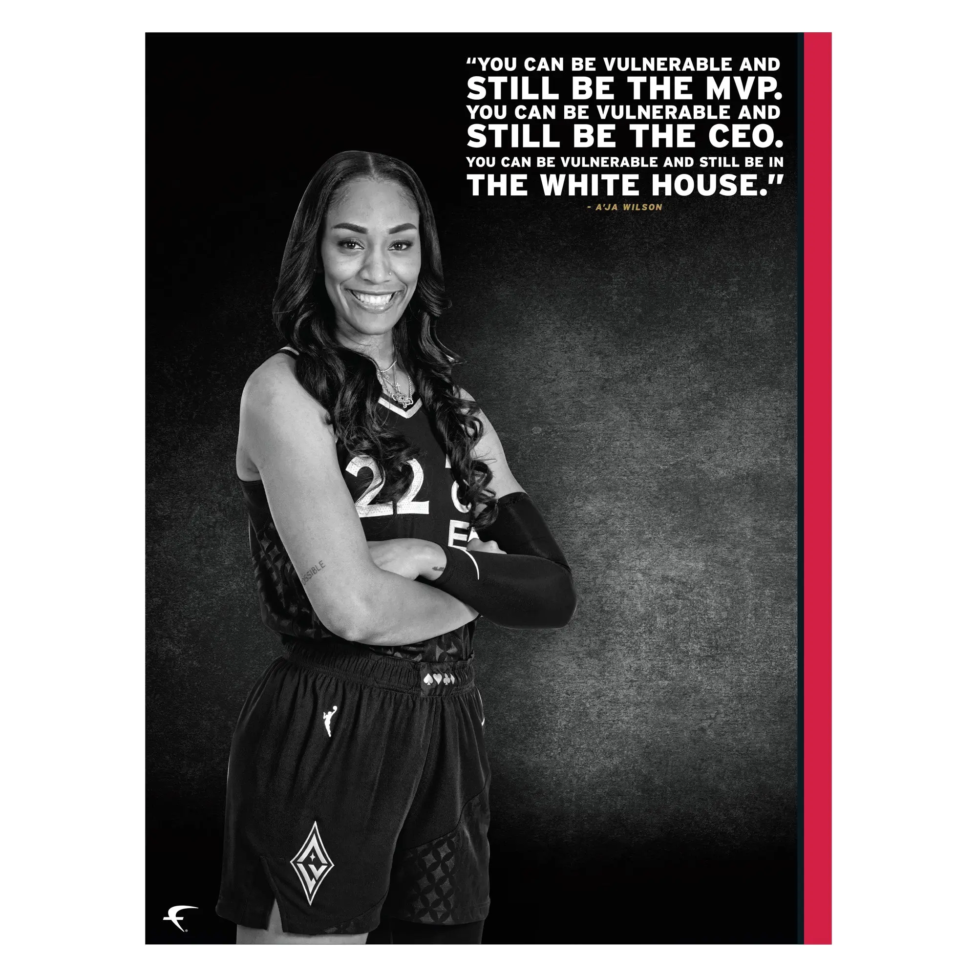 Official WNBA Las Vegas Aces A'ja Wilson Inspirational Print Glueless Peel-Stick Reusable Vinyl Wall Decal, Indoor Home Decor Sticker Deco, No-Residue Home Supplies Wall Art, Indoors