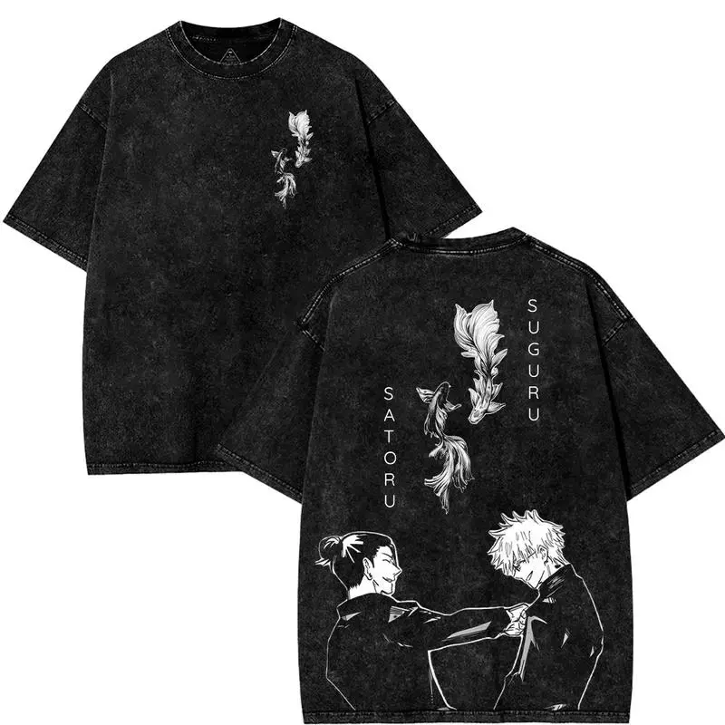 valentine shirts Gojo Satoru Geto Suguru Besties JJk Jujutsu Kaisen Anime Manga 2 sided Washed T-shirt Fit graphic t-shirts Menswear graphic tee