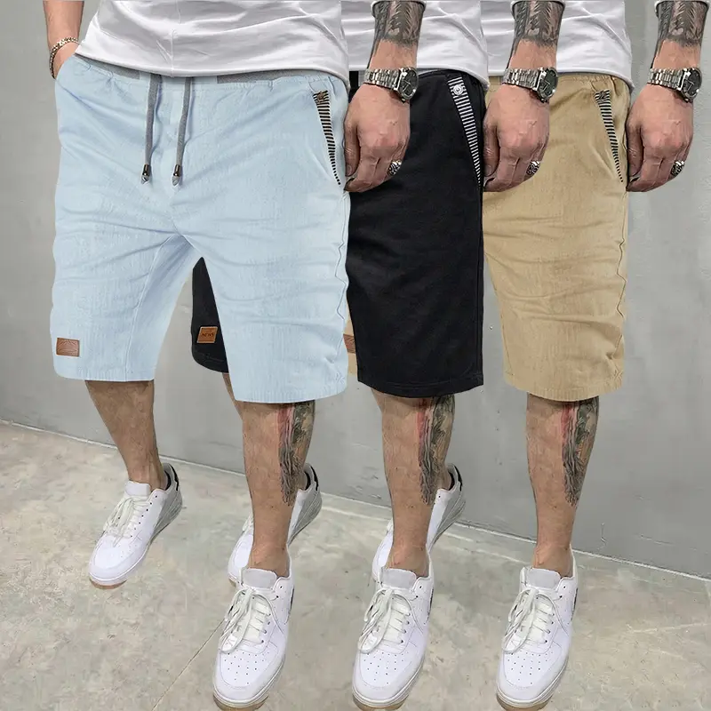 Men's 3-Pack Baggy Cut Beach Style Shorts, Sporty Casual Versatile, Adjustable Elastic Waistband, Leather Appliqué Detailing, Breathable Commuteready Menswear for Outdoor Activities, Baggy Cut Men's Shorts, Beach Style Men's Shorts