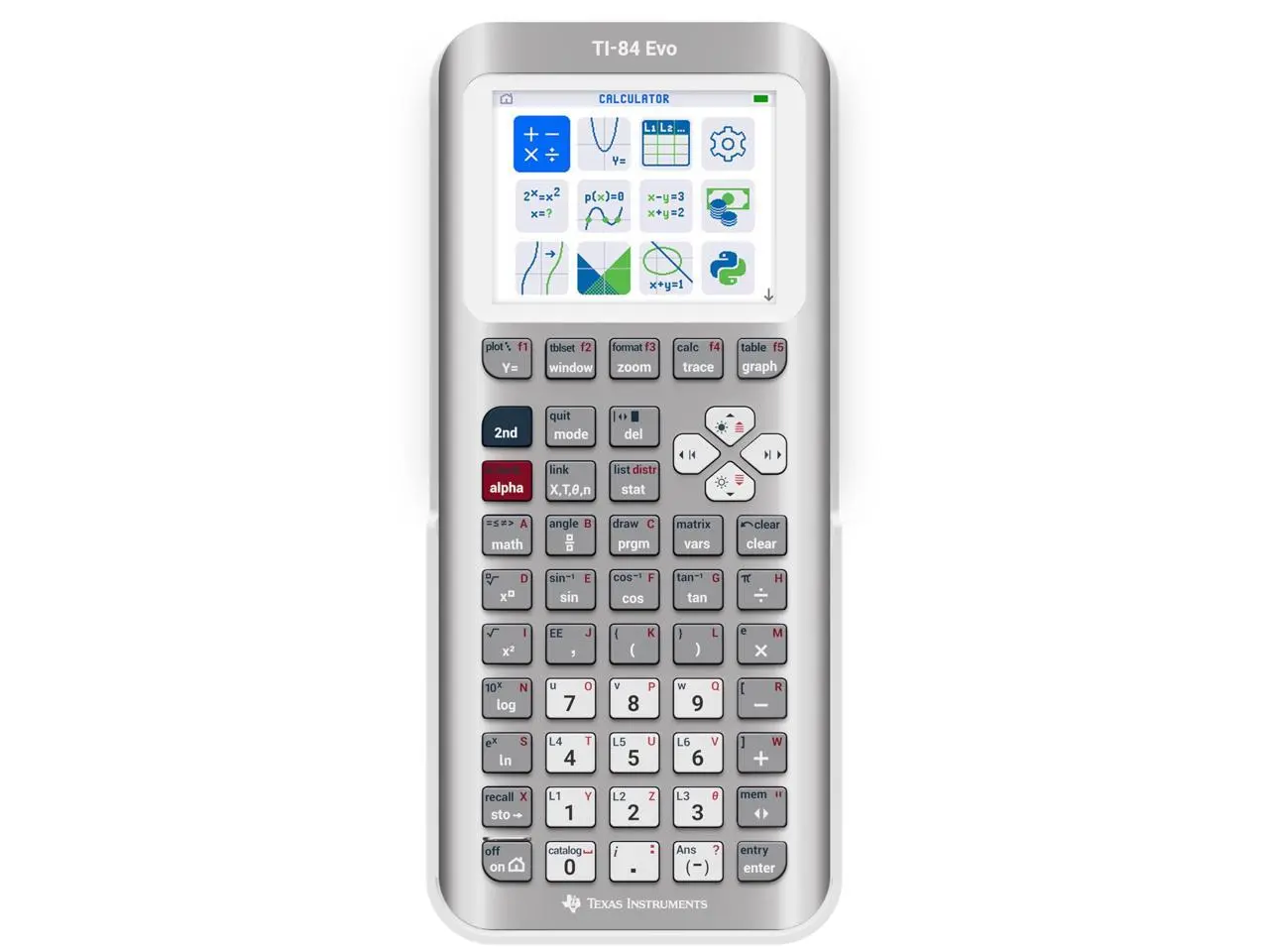 Texas Instruments Graphing Calculator - Rechargeable - Battery Powered - 3.4" Width x 0.8" Depth x 7.6" Length - Metallic Silver - 84EVO/FC/1L1/A10