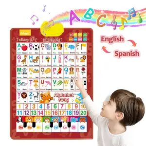 Spanish English Bilingual Audio Early Education Wall Chart Finger Piano Cognitive Pure English Sound Early Education Wall Chart Educational Toys Point Reading Book Educational Equipment Early Education Companion Reading Machine