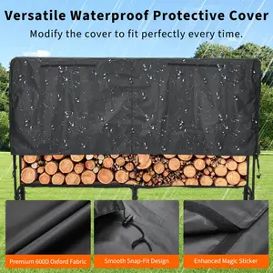 8FT Heavy Duty Steel Firewood Rack with Waterproof Cover, Ventilated Log Holder for Outdoor/Indoor Use, Easy Assembly Heavy Duty Firepit Storage for Patio & Fireplace