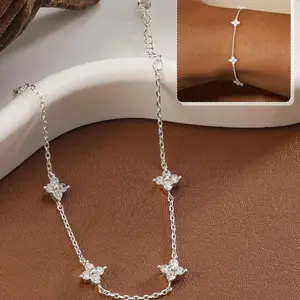 Dainty Silver Bracelets for Women, Gold Plated Non-Tarnish Charm Bracelet Stack with Heart Butterfly Evil Eye Clover, Cute Stackable Jewelry Gifts for Her