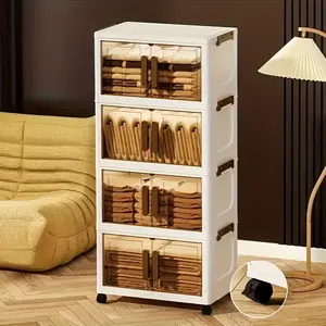 4/5 Layer Covered Storage Boxes Stackable with Wheels Foldable Trash Bins for Living Room Wardrobe Space Saving Durable Plastic Sturdy Construction Small Space Solutions for Office Workers