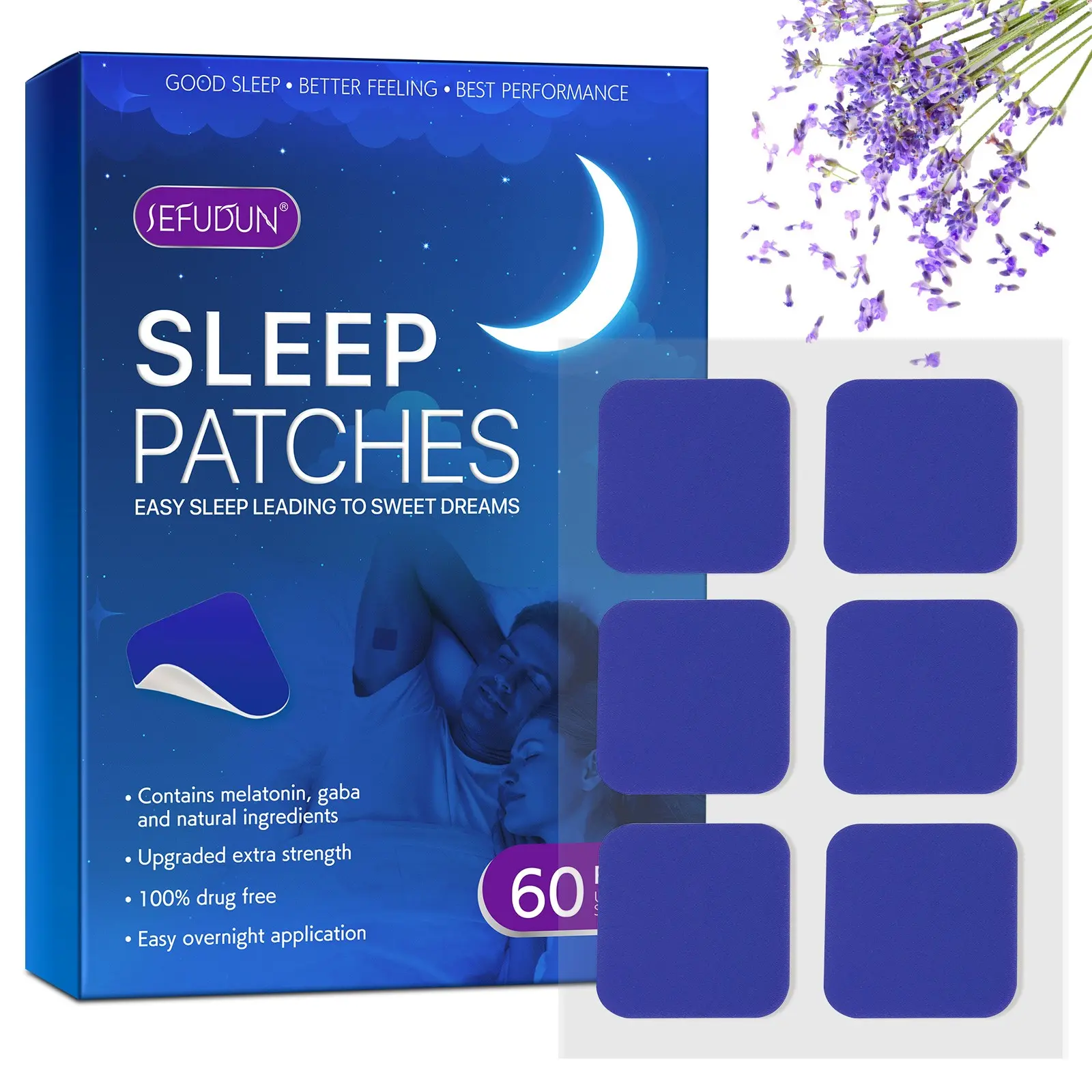 Sefudun Sleep Patches 60 Pieces, Gentle Mood Relief, Promotes Body Relaxation, Daily Home Wellness Care, Stress Relief Patch