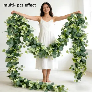 1pc Outdoor Extra-Large Artificial Eucalyptus Vine with Eucalyptus Leaves, Faux Garland, Plastic Plants for Indoor/Outdoor Use, Wedding Theme, Party Decor, Spring Outdoor Garden Decoration. Suitable for Christmas, Valentine's Day, Wedding Season